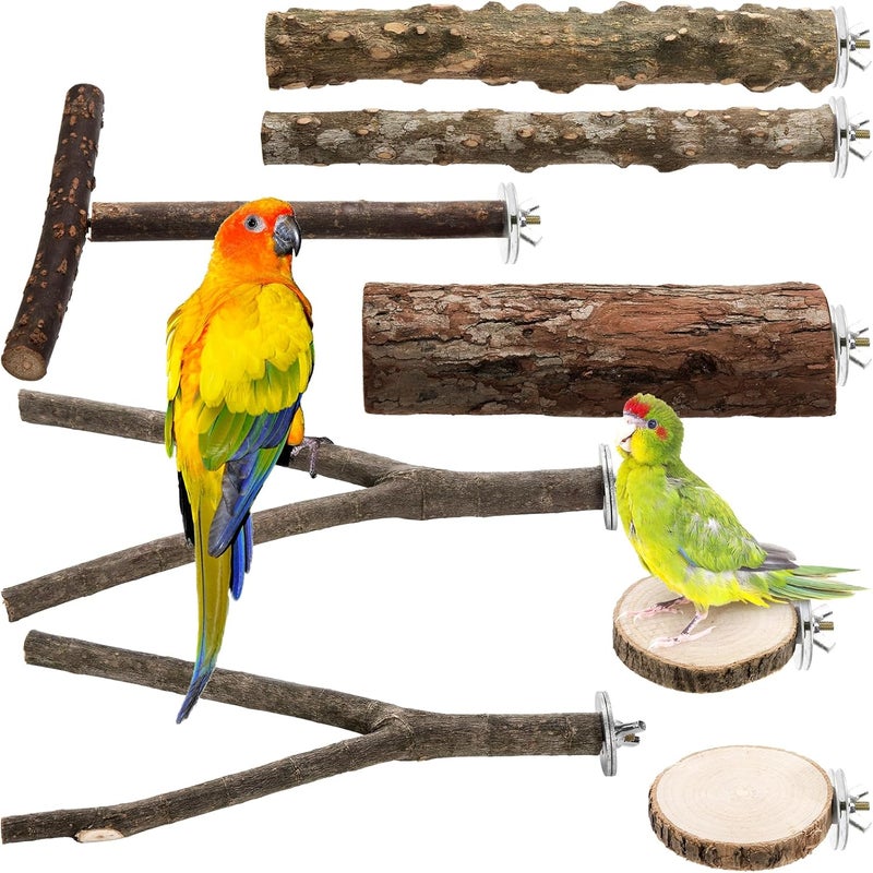 Okllen Set of 8 Natural Wood Bird Perches, Bird Parrot Stand Platform, Parakeet Toys Stand Branches Bird Cage Accessories for Small Birds Conure, Chinchilla, Parakeet, Budgie, Cockatiel - Image 1