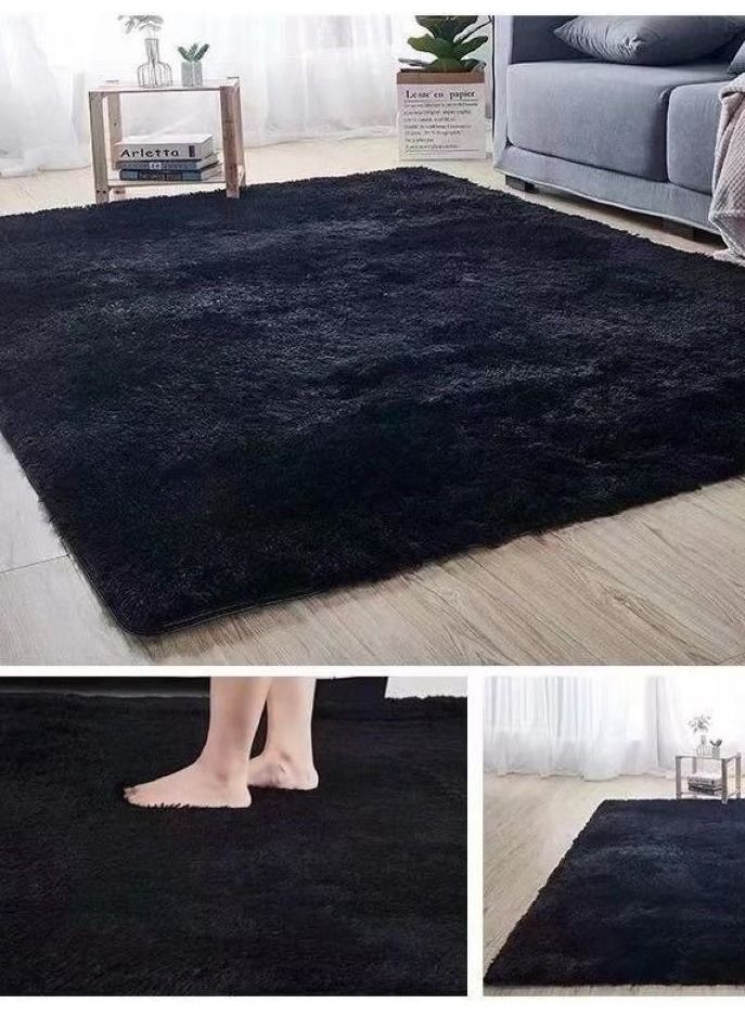 Comfy سجادة مريحة وناعمة ومضادة للانزلاق لغرفة النوم/غرفة المعيشة مقاس 160 × 210 سم باللون الأسود