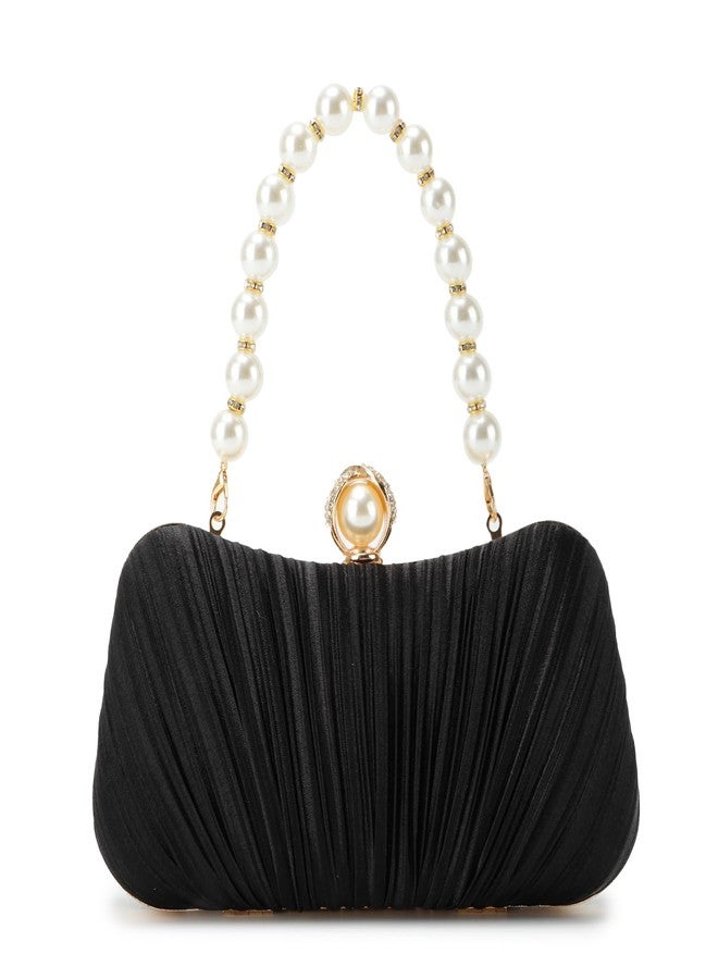 LUI SUI Black Clutch Purse for Women Trendy Pearl Evening Bag for Wedding Party Bridal Formal - Image 1