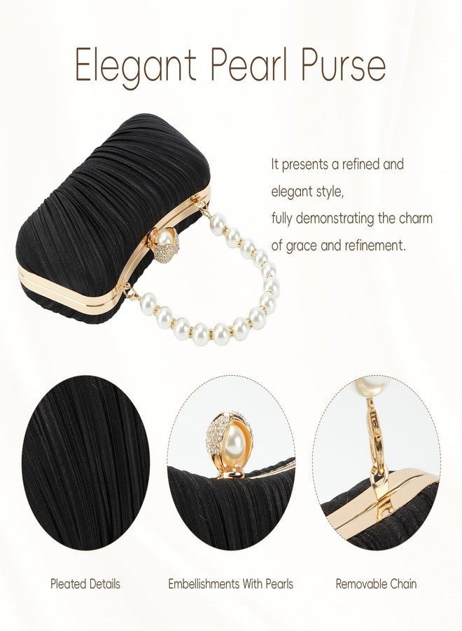 LUI SUI Black Clutch Purse for Women Trendy Pearl Evening Bag for Wedding Party Bridal Formal - Image 5