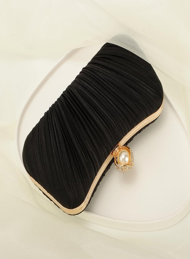 LUI SUI Black Clutch Purse for Women Trendy Pearl Evening Bag for Wedding Party Bridal Formal - Image 4