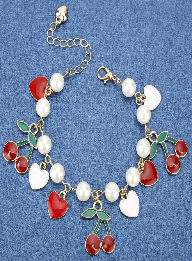 DS charm bracelets for teens girls,exquisite cute cartoon Imitation Pearl friendship bracelets with birthday Gift box Adjustable Love Jewelry suitable for woman and girls（Red Cherries） - Image 5