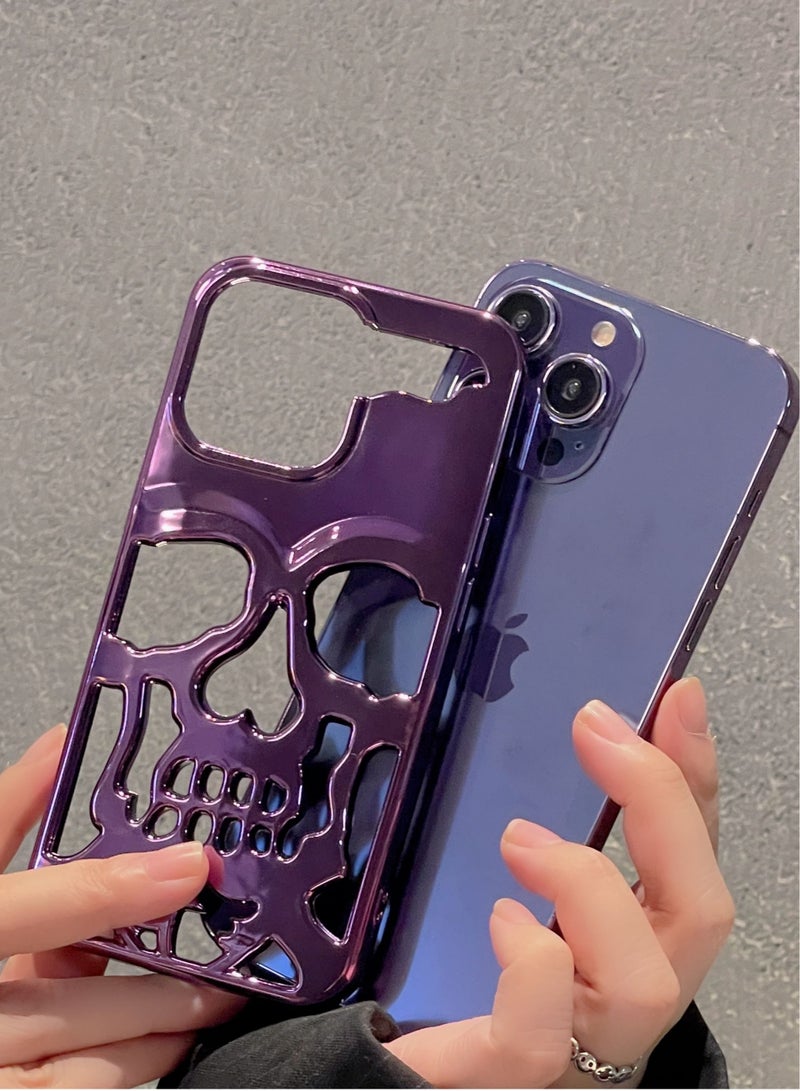 Color Fans Electroplating Skull iPhone 14 Pro Case 6.1 inch Purple - Image 3