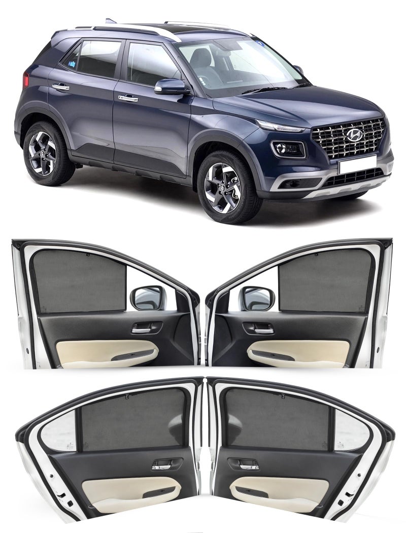 Autofact Car Sunshades for Hyundai Venue 2019-2024, UV Protection, Useful Car Accessories, Custom fit Sun Shades for Side Windows, Set of 4 - Image 1