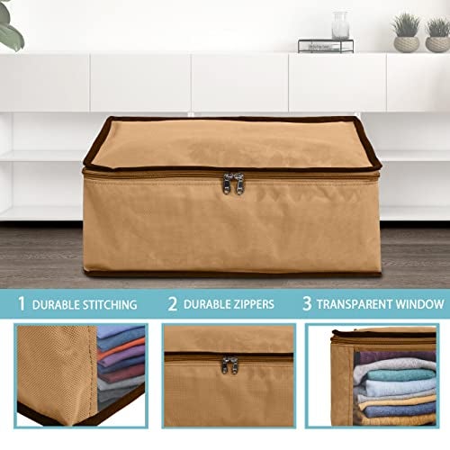 SHIBUI Foldable Closet Shirt Organizer For Wardrobe, Shirt Cover | Shirt Organiser | Clothing Storage Box With Clear Window,Non Woven Febric. (Pack Of 2, Beige, Non-Woven), 27 Centimeters - Image 4