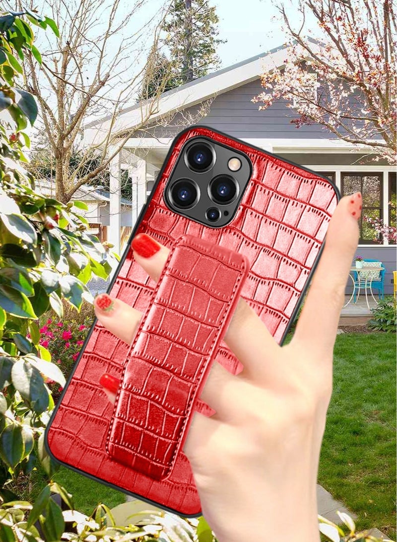 Techie Apple iPhone 14 Pro Hand Strap Alligator Pattern Leather Back Case – Red - Image 2