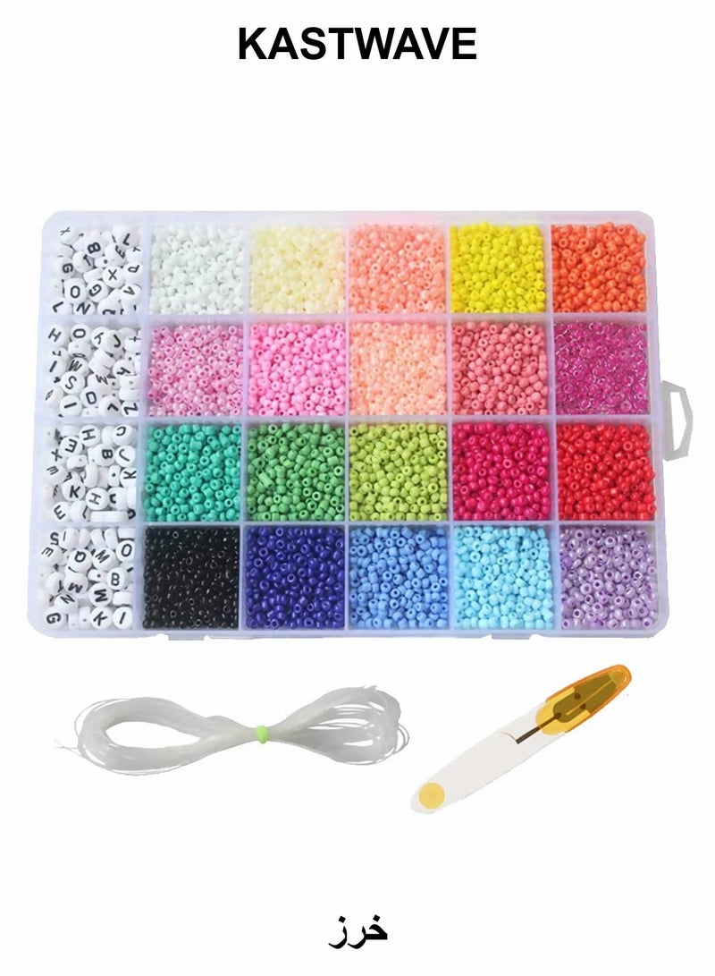 KASTWAVE 3300 Alphabet Beads and Pony Beads 24 Grid Craft Beads with String Mini Seed Beads Set for Jewelry Making - Image 1