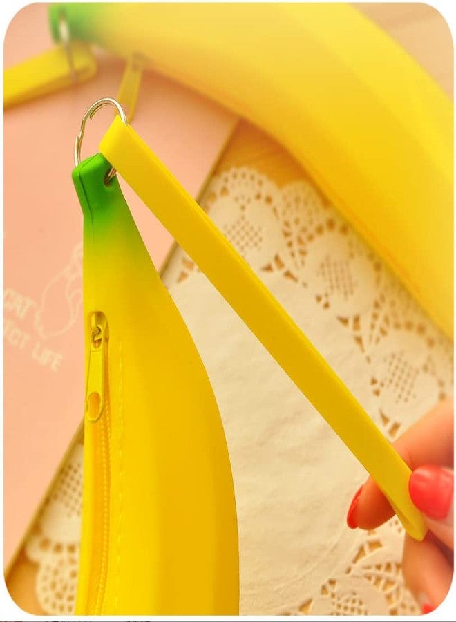 Cafurty Big Capacity Banana Shape Purse Pen Bag Pencil Case Cute Silicone Bag Coin Bag Key Pouch - Yellow - Image 3