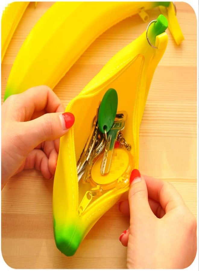 Cafurty Big Capacity Banana Shape Purse Pen Bag Pencil Case Cute Silicone Bag Coin Bag Key Pouch - Yellow - Image 5