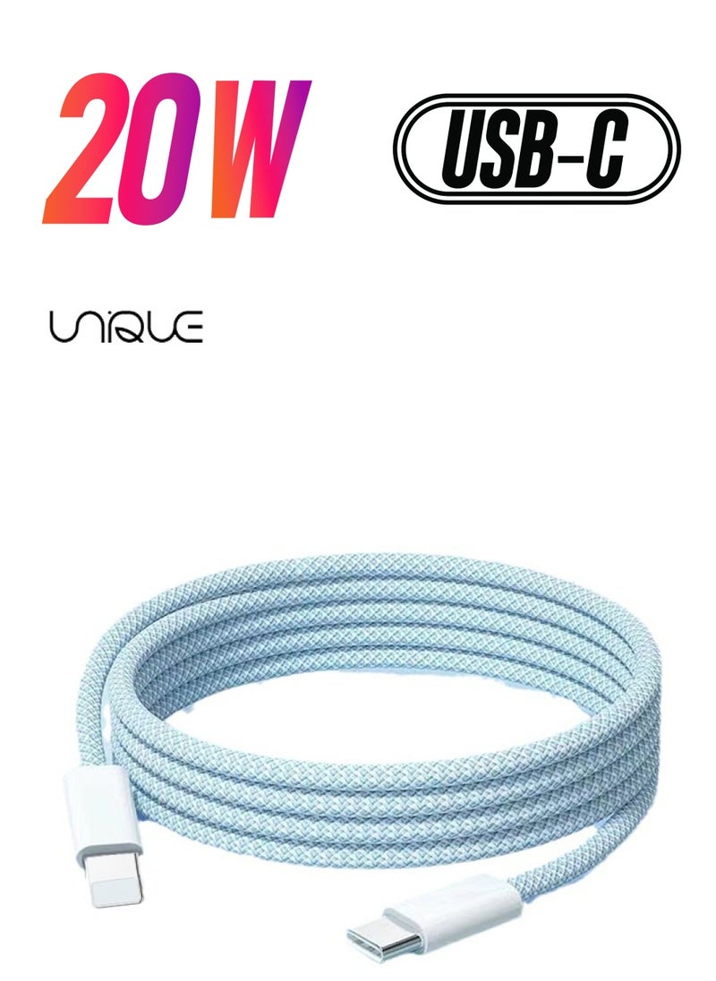 Unique - Dynamic Series Fast Charging Data Cable Type-C To iPhone Power Delivery 20W 2.4A Charger Cord Compatible with 14/13/12/11/XS Max/XS/XR/8/7/6S/6/5, iPad And More,2m, Blue - Image 1