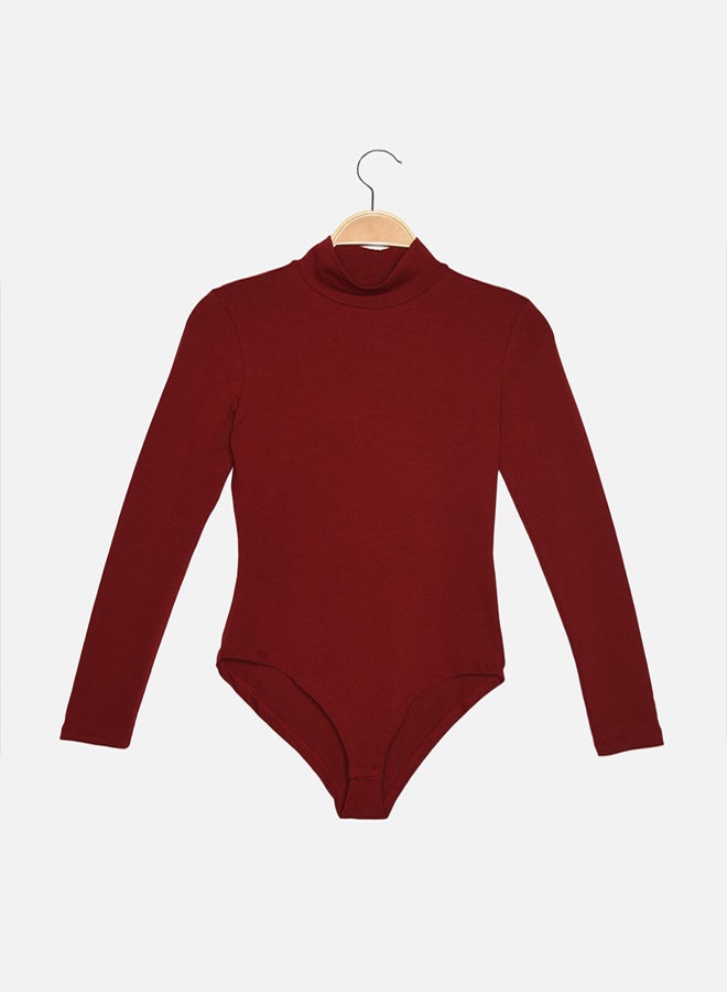trendyol Burgundy High Neck Snap-On Knitted Bodysuit TWOAW21BD0008 - Image 5