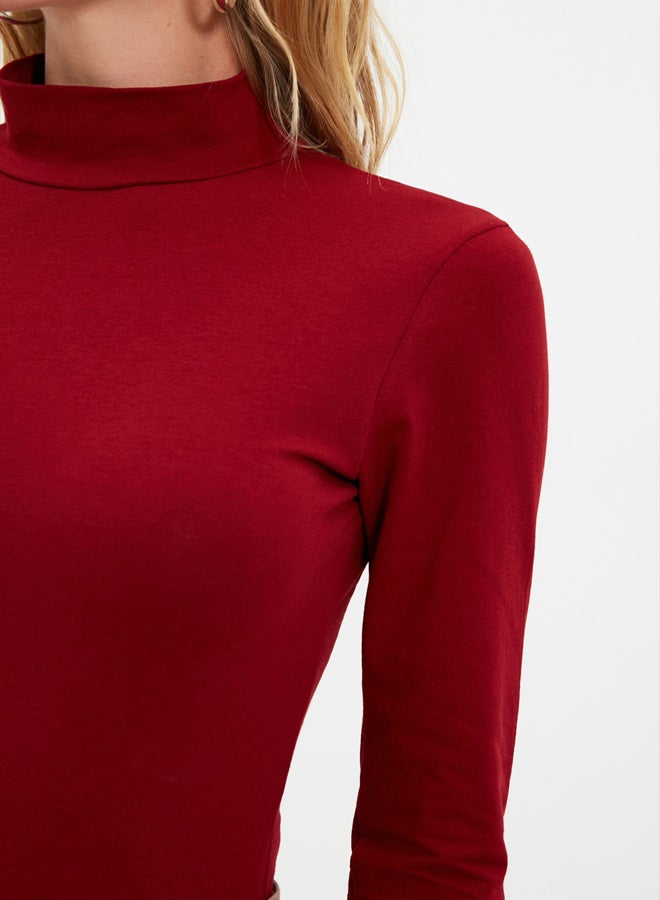 trendyol Burgundy High Neck Snap-On Knitted Bodysuit TWOAW21BD0008 - Image 4