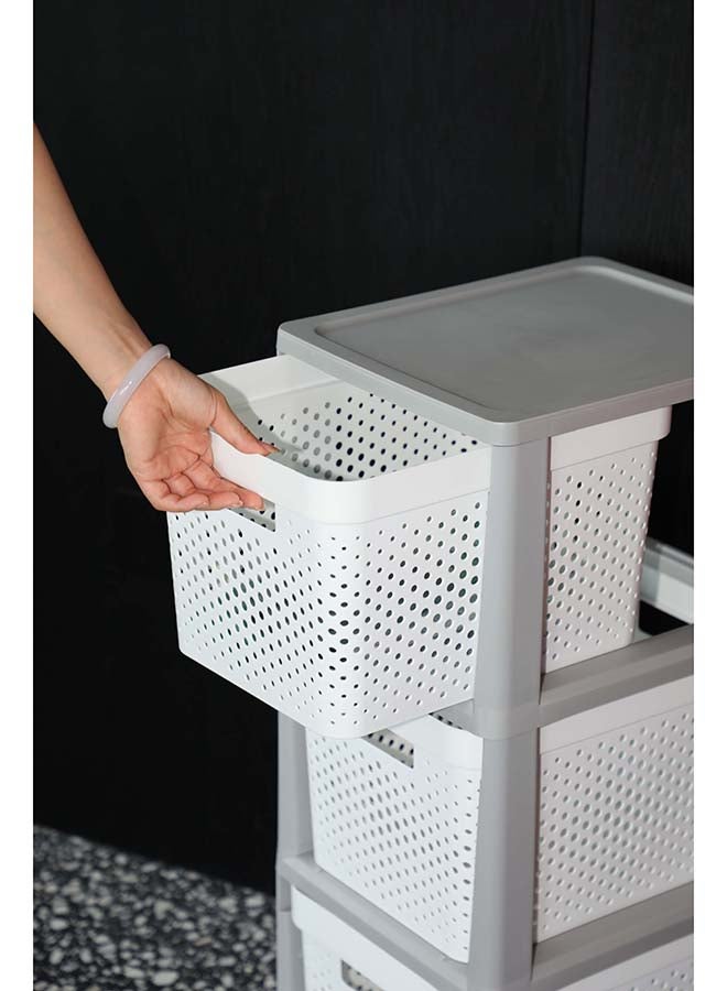 ايست من نون مجموعة أدراج بلاستيكية ثلاثية الطبقات - خزانة تخزين قائمة بذاتها باللونين الأبيض والرمادي، 36 × 30 × 77 سم للمنزل والمكتب - Image 5