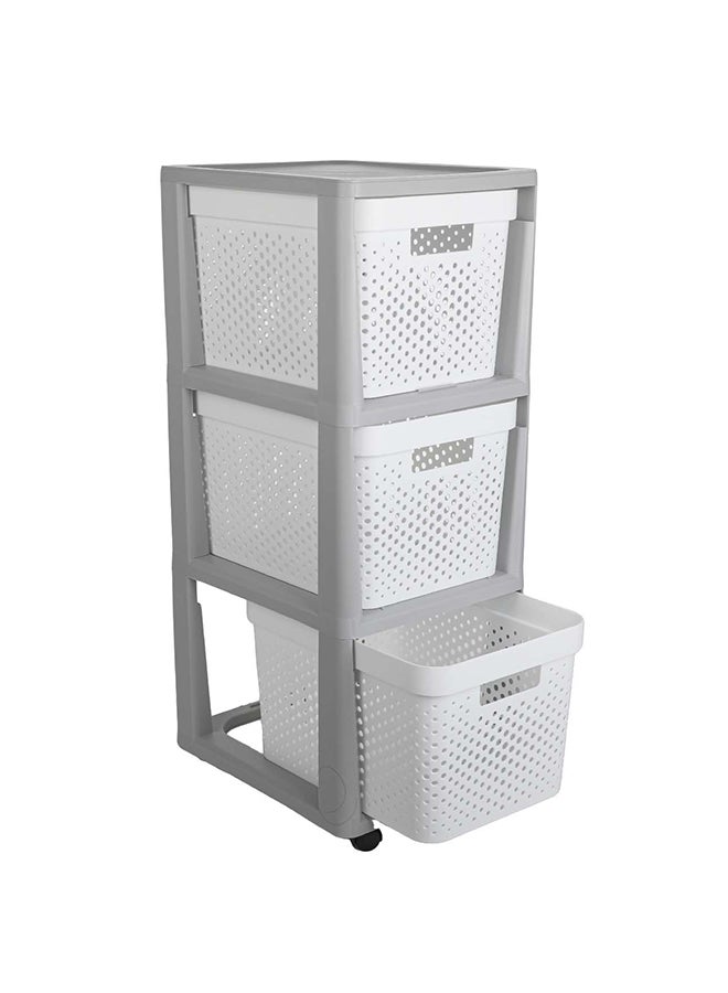 ايست من نون مجموعة أدراج بلاستيكية ثلاثية الطبقات - خزانة تخزين قائمة بذاتها باللونين الأبيض والرمادي، 36 × 30 × 77 سم للمنزل والمكتب - Image 1