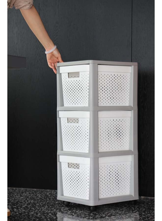 ايست من نون مجموعة أدراج بلاستيكية ثلاثية الطبقات - خزانة تخزين قائمة بذاتها باللونين الأبيض والرمادي، 36 × 30 × 77 سم للمنزل والمكتب - Image 4