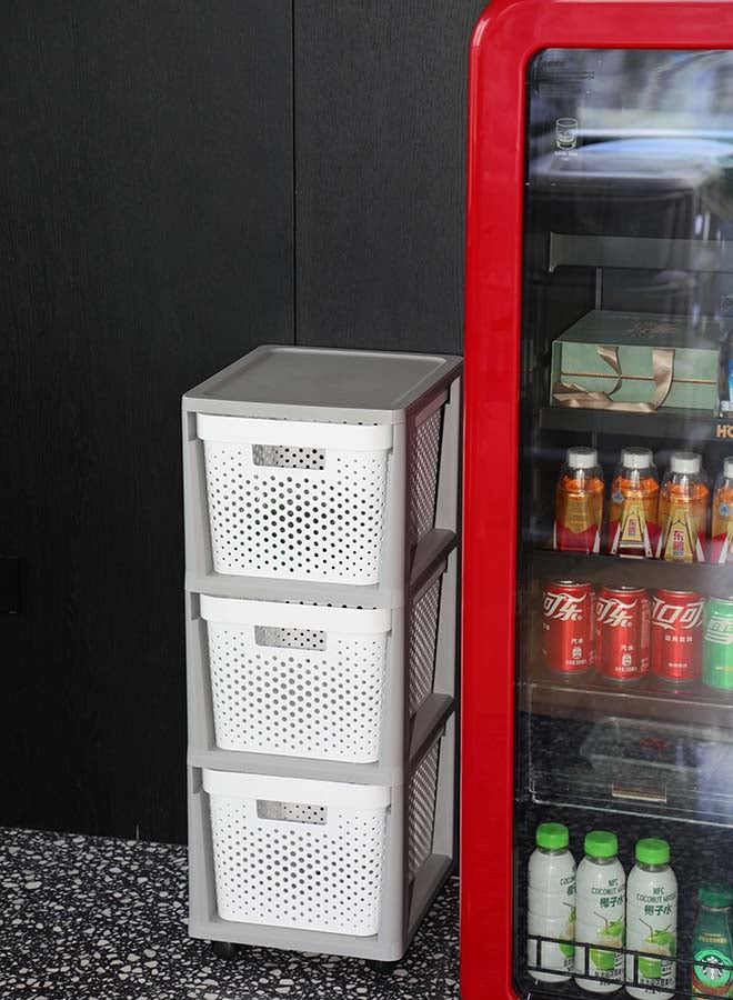 ايست من نون مجموعة أدراج بلاستيكية ثلاثية الطبقات - خزانة تخزين قائمة بذاتها باللونين الأبيض والرمادي، 36 × 30 × 77 سم للمنزل والمكتب - Image 3