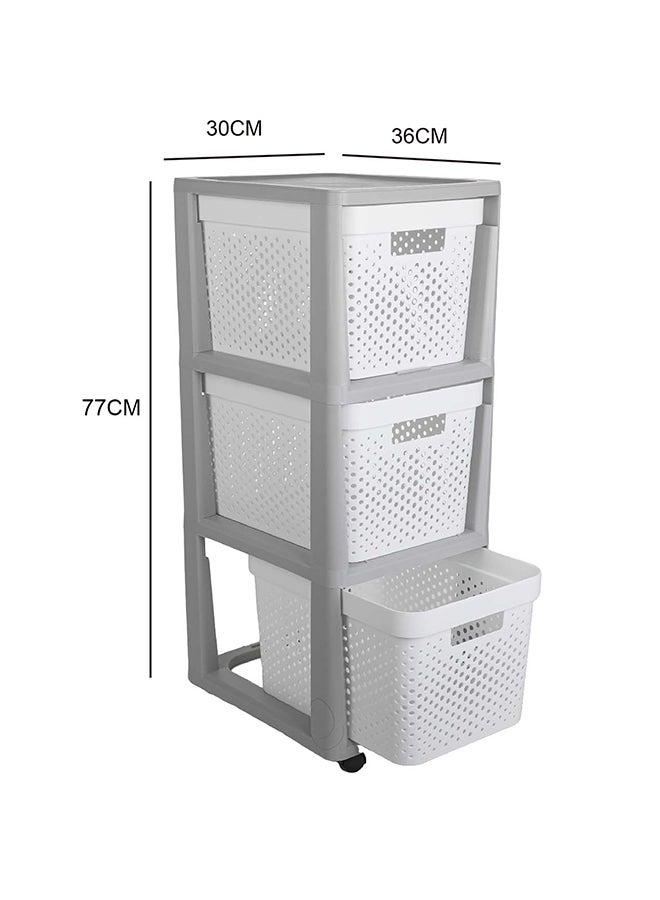 ايست من نون مجموعة أدراج بلاستيكية ثلاثية الطبقات - خزانة تخزين قائمة بذاتها باللونين الأبيض والرمادي، 36 × 30 × 77 سم للمنزل والمكتب - Image 2