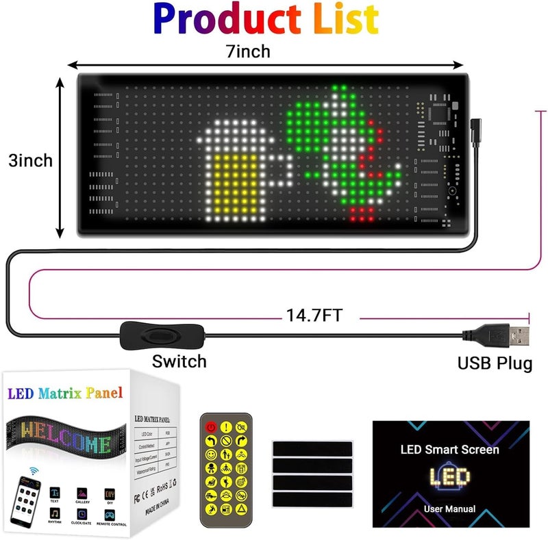 AutoBizarre Flexible Waterproof DIY Customizable LED Matrix Panel Display Screen Sign Board with Mobile Application and Remote Control for Cars, Home, Office, Shops etc (Multicolor, Small- 17x7 Cm) - Image 4