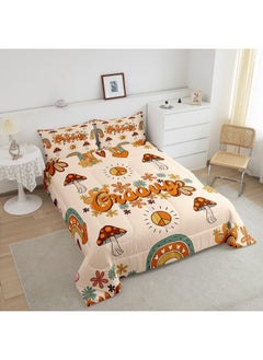Erosebridal Cute Mushroom Comforter Full for Kids Boys Girls, Groovy Flower Bedding Set 1960s 1970s Funky Floral Doodle Quilt Set, Cartoon Rainbow Swirls 60s 70s Duvet Insert with 2 Pillowcases Ultra Warm  - Image 3