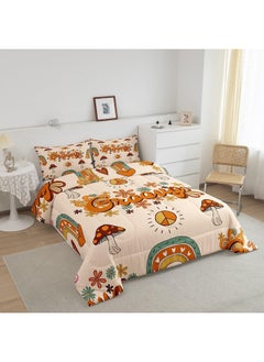 Erosebridal Cute Mushroom Comforter Full for Kids Boys Girls, Groovy Flower Bedding Set 1960s 1970s Funky Floral Doodle Quilt Set, Cartoon Rainbow Swirls 60s 70s Duvet Insert with 2 Pillowcases Ultra Warm  - Image 2