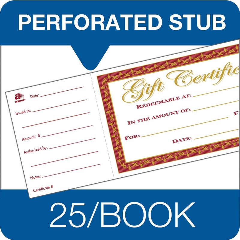ADAMS 1-Part Gift Certificates with Stub, 3-1/4" x 11", 25 Certificates/BK (GFTBK1) - Image 2