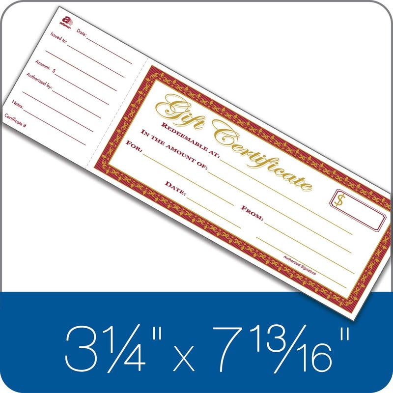 ADAMS 1-Part Gift Certificates with Stub, 3-1/4" x 11", 25 Certificates/BK (GFTBK1) - Image 1
