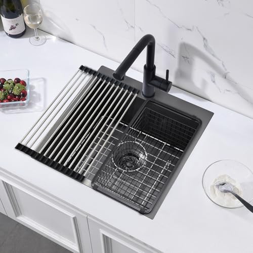 ZDHHT 18 Black Bar Sink Drop In, ZDHHT 18 x 18 x 10 Inches 16 Gauge T304 Black Stainless Steel Topmount Small Kitchen Sink Bar Prep Sink Island Outdoor Laundry Square - Image 2