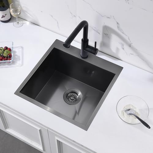 ZDHHT 18 Black Bar Sink Drop In, ZDHHT 18 x 18 x 10 Inches 16 Gauge T304 Black Stainless Steel Topmount Small Kitchen Sink Bar Prep Sink Island Outdoor Laundry Square - Image 3