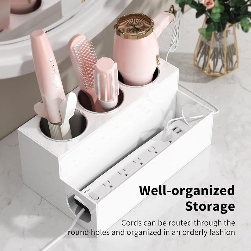 NIUBEE Hair Tool Organizer, White Acrylic Hair Dryer and Styling Holder, Bathroom Countertop Blow Dryer Holder, Vanity Caddy Storage Stand for Accessories, Makeup, Toiletries - Image 4