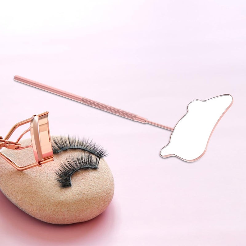 KICHOUSE Handheld Lash Mirror Stainless Steel Eyelash Inspection Mirror Cat Shape for Eyelash Extension Professional Tools Rose Gold - Image 2
