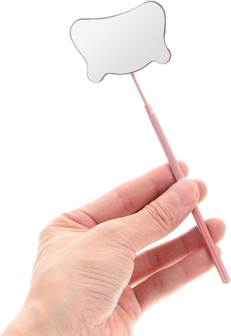 KICHOUSE Handheld Lash Mirror Stainless Steel Eyelash Inspection Mirror Cat Shape for Eyelash Extension Professional Tools Rose Gold - Image 1