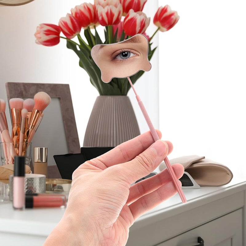 KICHOUSE Handheld Lash Mirror Stainless Steel Eyelash Inspection Mirror Cat Shape for Eyelash Extension Professional Tools Rose Gold - Image 4