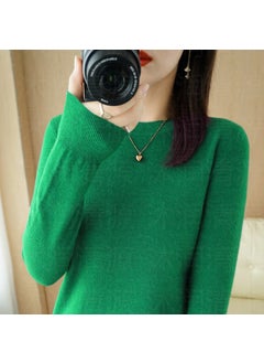 Generic Womens Autumn/Winter Knitted Sweater Pullover Thin Non-Wool Base Layer Round Neck Top New Style Fashionable Streetwear Emerald 