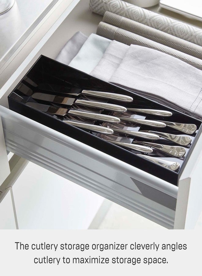 YAMAZAKI Home Tower Expandable Cutlery Kitchen Angled Utensils Storage Silverware Organizer Compact Drawer Insert Tray - Compact - Abs Plastic - Image 2
