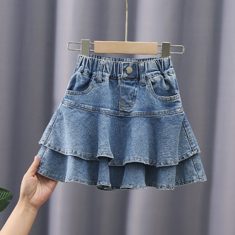 New Girls Denim Skirt Medium And Large Children Internet Celebrity Fashionable Cake Skirt Children - Image 4