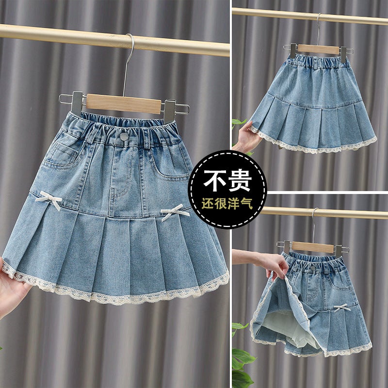 New Girls Denim Skirt Medium And Large Children Internet Celebrity Fashionable Cake Skirt Children - Image 1