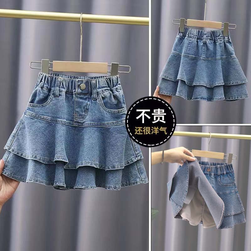 New Girls Denim Skirt Medium And Large Children Internet Celebrity Fashionable Cake Skirt Children - Image 3