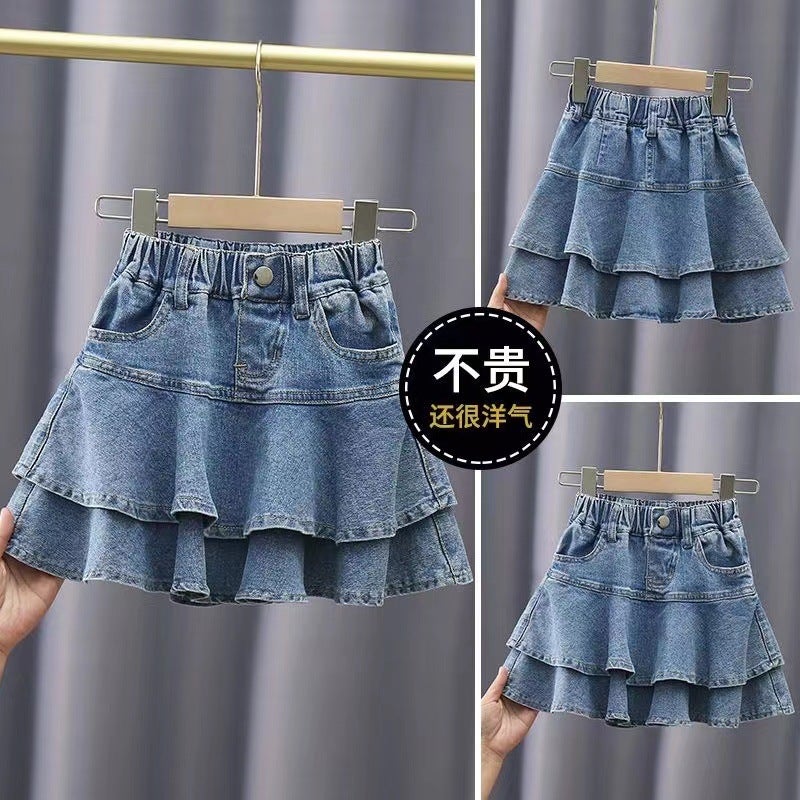 New Girls Denim Skirt Medium And Large Children Internet Celebrity Fashionable Cake Skirt Children - Image 2