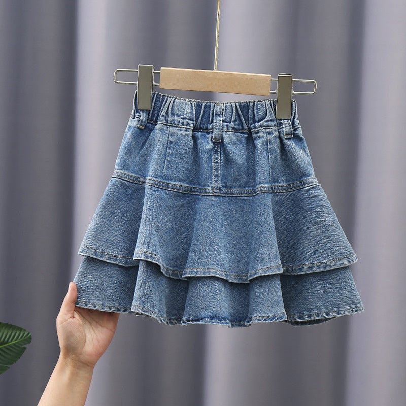 New Girls Denim Skirt Medium And Large Children Internet Celebrity Fashionable Cake Skirt Children - Image 5