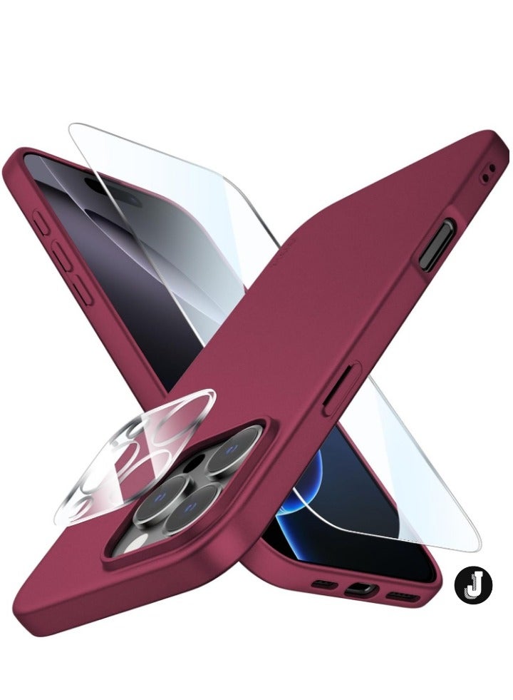 JAJEEK "iPhone 16 Pro Max Ultra-Thin Matte Wine Red Case – Soft Touch Cover with Camera Lens and Screen Protectors, Anti-Scratch Shockproof Slim Design" - Image 1