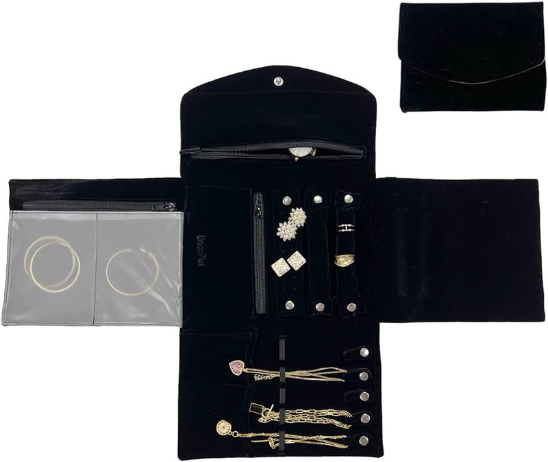 UnionPlus Travel Jewelry Organizer Envelope Bag for Necklace Bracelet Earrings Ring, Multi Jewelry Organization Combination, Black - Image 1