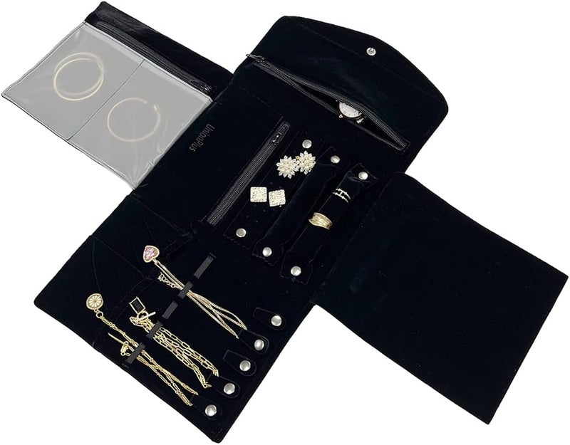 UnionPlus Travel Jewelry Organizer Envelope Bag for Necklace Bracelet Earrings Ring, Multi Jewelry Organization Combination, Black - Image 2