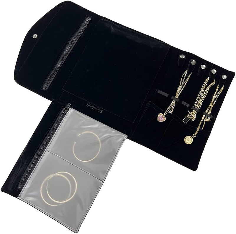 UnionPlus Travel Jewelry Organizer Envelope Bag for Necklace Bracelet Earrings Ring, Multi Jewelry Organization Combination, Black - Image 4