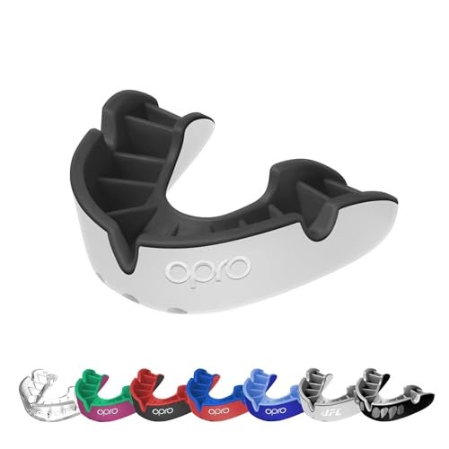 OPRO Sports Mouth Guard Silver Level – Moldable, Multi-Layer Protection for Boxing, Hockey, Rugby, MMA, Jiu Jitsu, UFC & Football – Includes Mouth Guard Case (Adult, White/Black) - Image 1