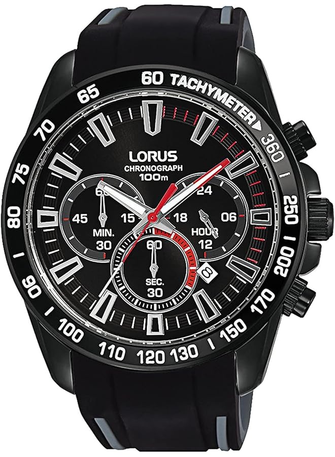 لوراس ساعة يد رجالية كرونوغراف تناظرية مطاطية سوداء Rt325Fx9