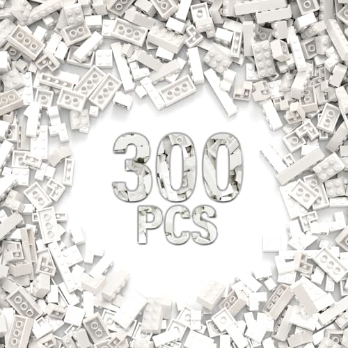 YUJHITP 300 Piece Bulk Assortment Pack White Bricks with 12 Sizes Compatible with Lego Parts - Image 1