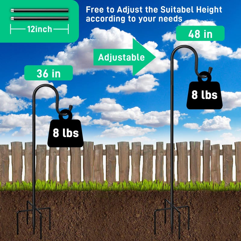 HIEDUYT 5-Prong Shepherd Hooks for Outdoor 2 Pack Heavy Duty Iron Garden Hooks for Hanging Plants, Bird Feeders, Lanterns, Solar Lights, and Wedding Decor â€“ Rust-Resistant, Adjustable, Easy to Install 48 Inch - Image 4