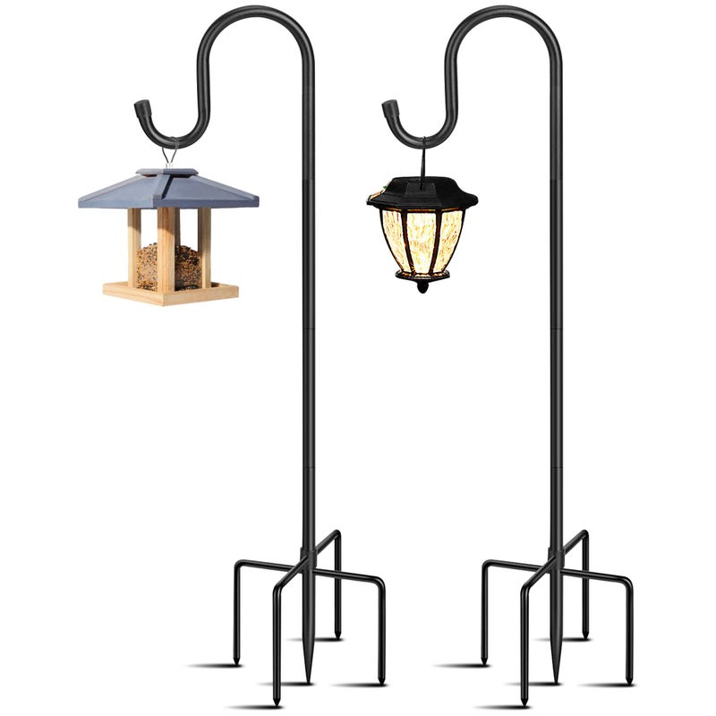 HIEDUYT 5-Prong Shepherd Hooks for Outdoor 2 Pack Heavy Duty Iron Garden Hooks for Hanging Plants, Bird Feeders, Lanterns, Solar Lights, and Wedding Decor â€“ Rust-Resistant, Adjustable, Easy to Install 48 Inch - Image 1