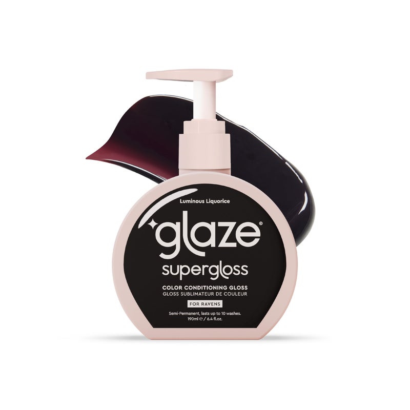 Glaze Supergloss Color Conditioning Gloss With Dispensing Pump â€“ Hydrating Semi-Permanent Color Hair Gloss & Shine Boost â€“ For Dark Brown Hair to Black Hair â€“ 6.4 Fl Oz - Luminous Licorice - Image 1