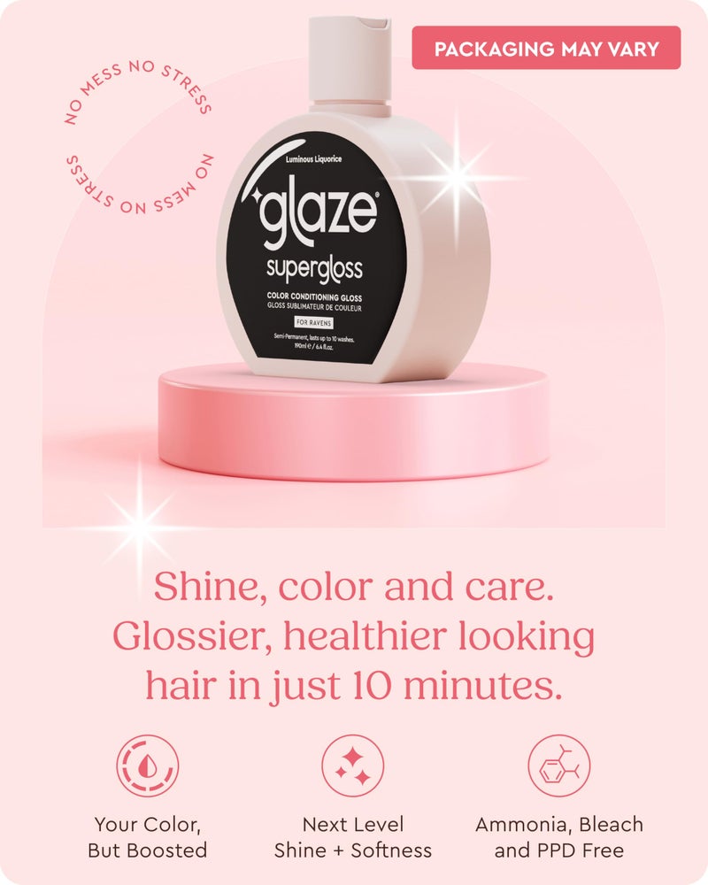 Glaze Supergloss Color Conditioning Gloss With Dispensing Pump â€“ Hydrating Semi-Permanent Color Hair Gloss & Shine Boost â€“ For Dark Brown Hair to Black Hair â€“ 6.4 Fl Oz - Luminous Licorice - Image 3